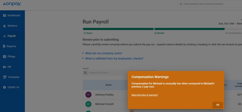 OnPay Payroll Software Compensation Warnings
