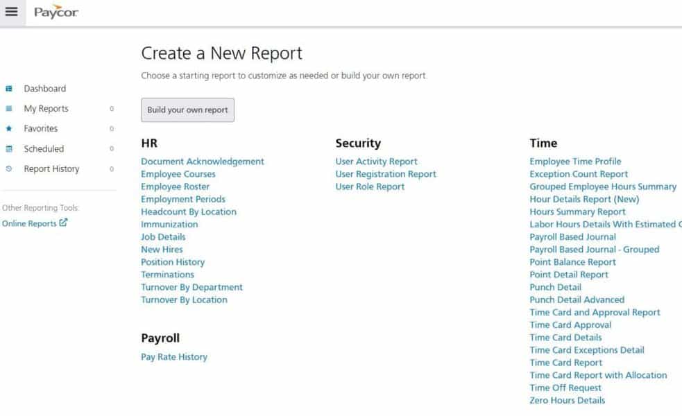 Paycor Payroll - Create a New Report
