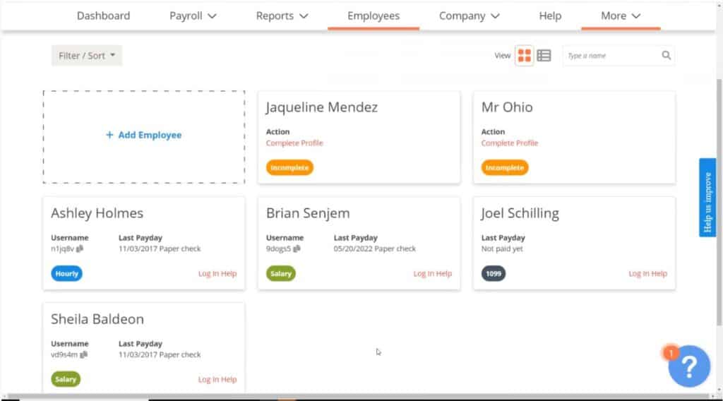 Paychex Software Employees Dashboard